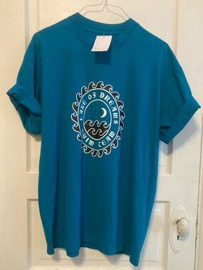 Teal Graphic T-Shirt with Moon & Waves